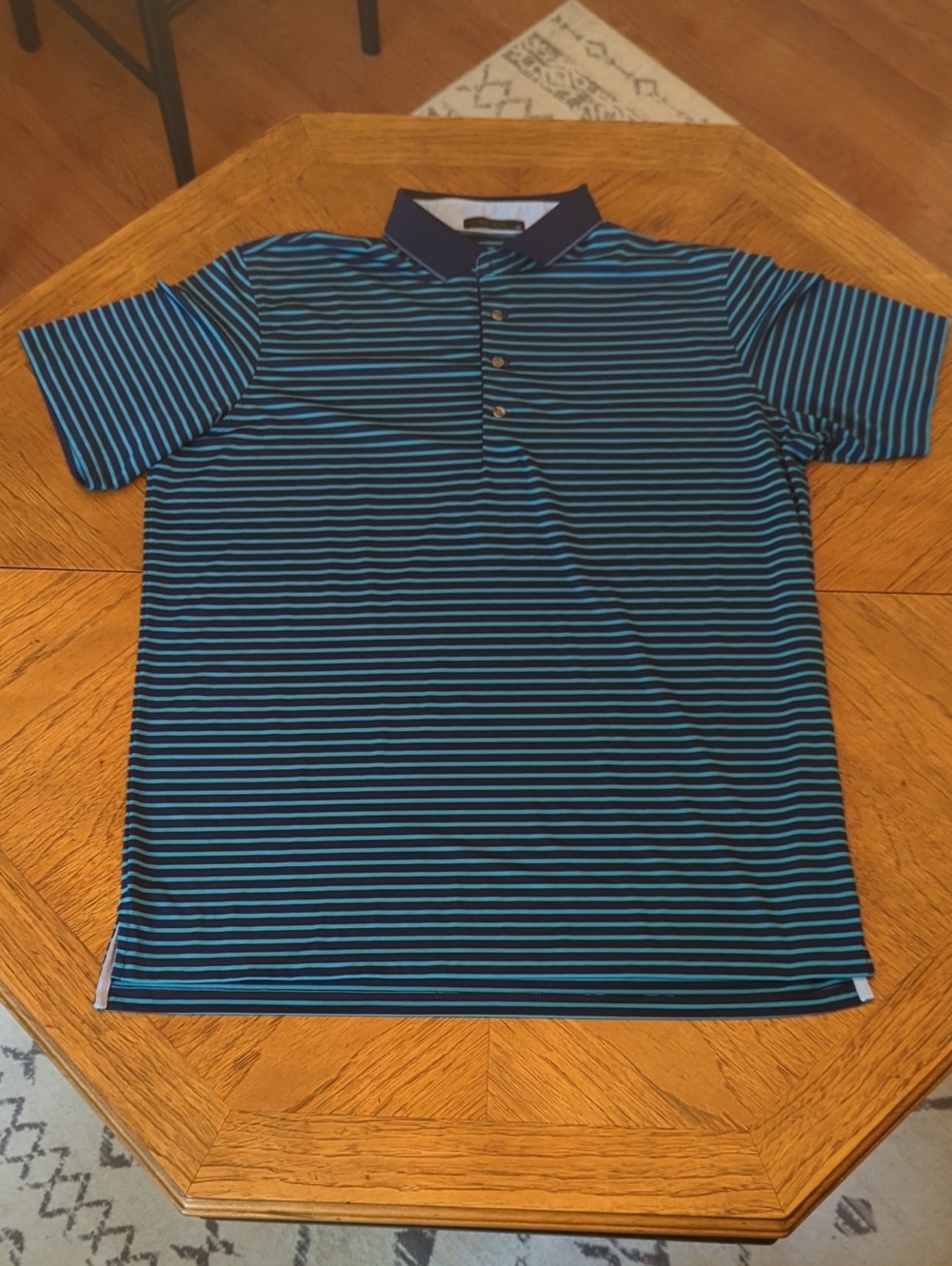 Greyson Navy & Light Blue Striped Golf Polo - Lightweight Performance Athlesiure